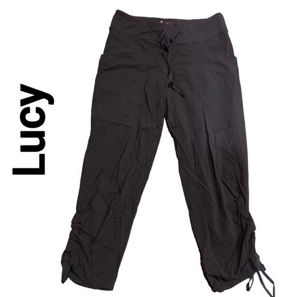 Lucy Pants - Lucy cropped drawstring studio pants in black ruched. M